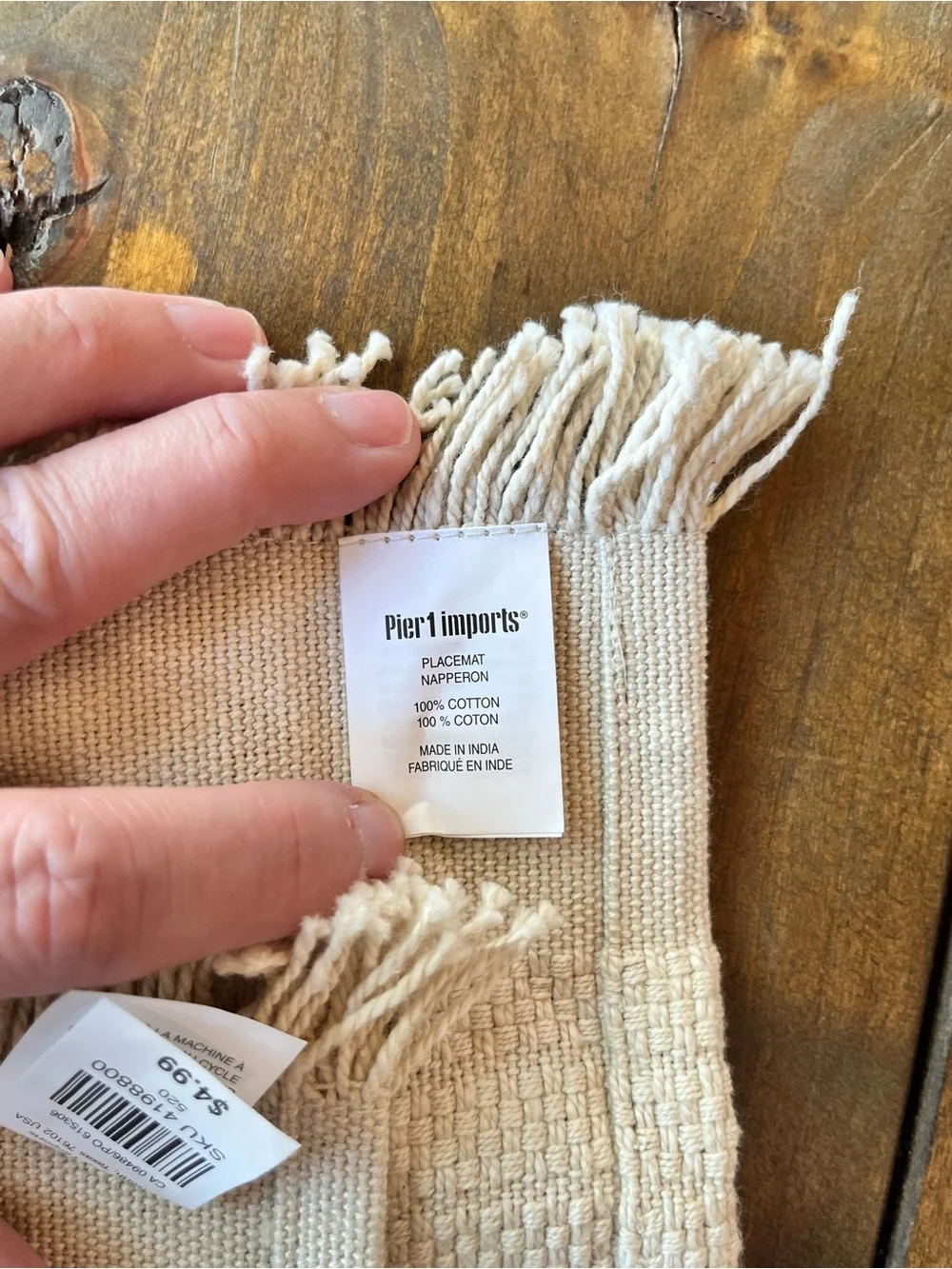 Pier 1 Fringed Woven Cotton Placemats in Light Tan NWT Cottagecore BoHo Set of 2